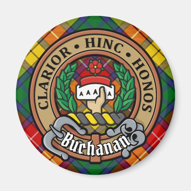 Aimant Clan Buchanan Crest sur Tartan (Devant)