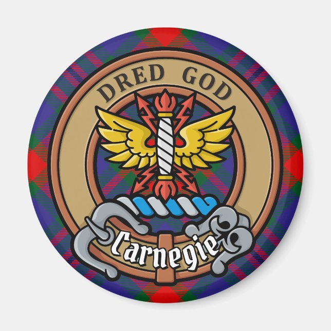 Aimant Clan Carnegie Crest sur Tartan (Devant)