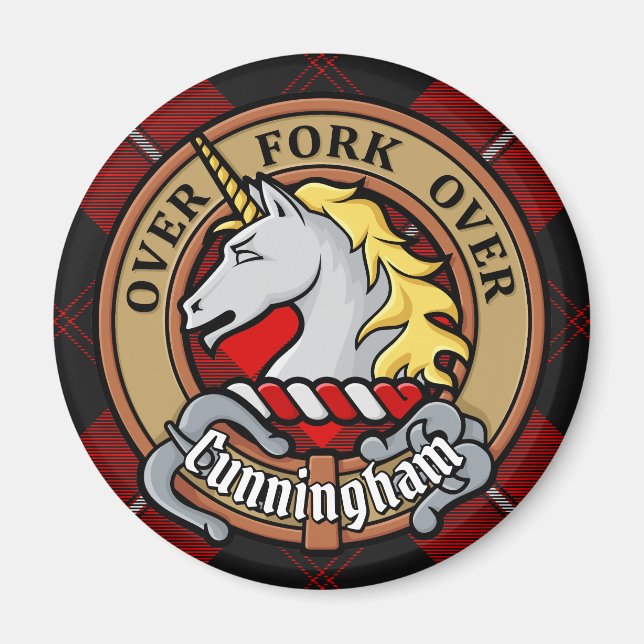 Aimant Clan Cunningham Crest sur Tartan (Devant)
