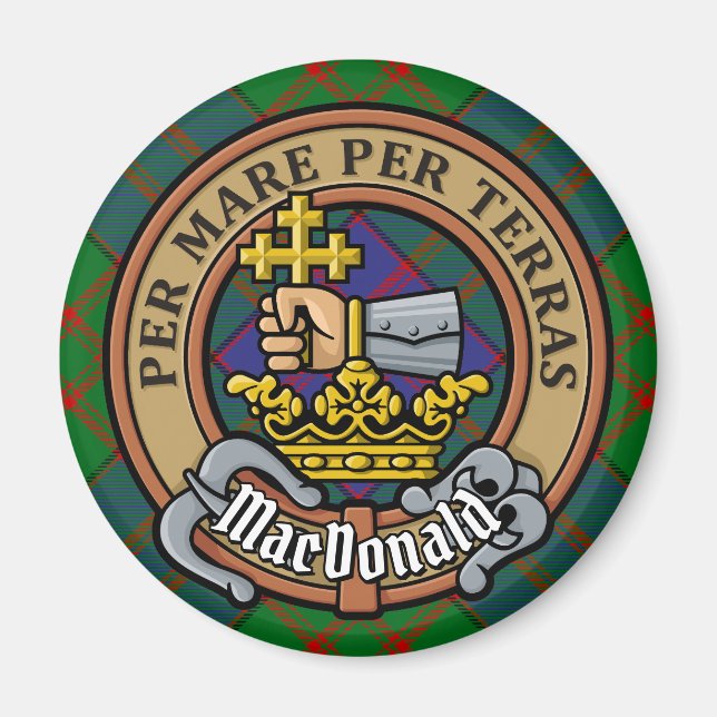Aimant Clan MacDonald Crest sur Tartan (Devant)