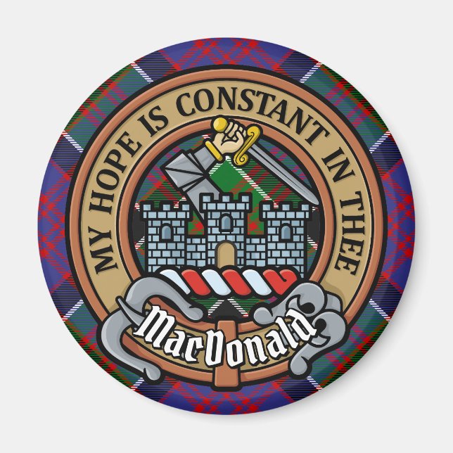 Aimant Clan MacDonald de Clanranald Crest sur Tartan (Devant)