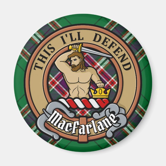 Aimant Clan MacFarlane Crest sur Tartan de chasse moderne (Devant)