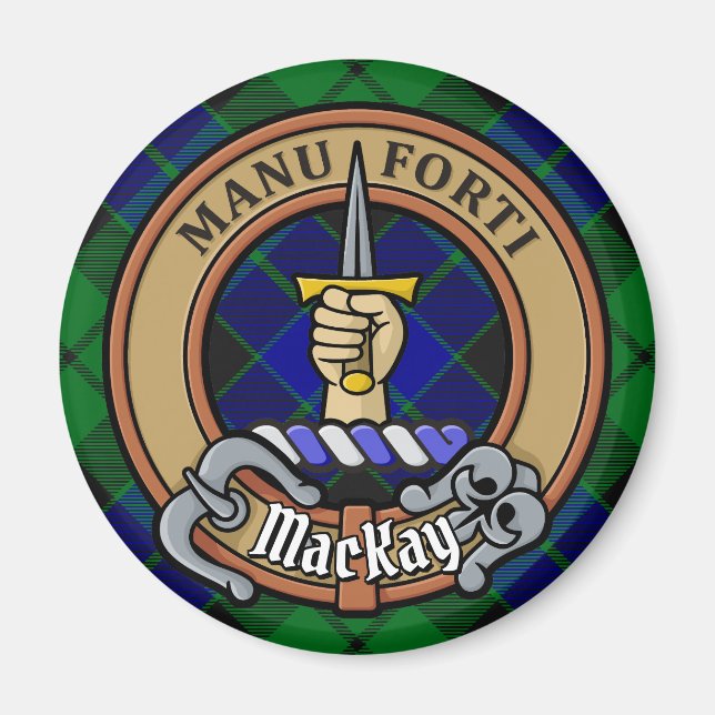 Aimant Clan MacKay Crest sur Tartan (Devant)