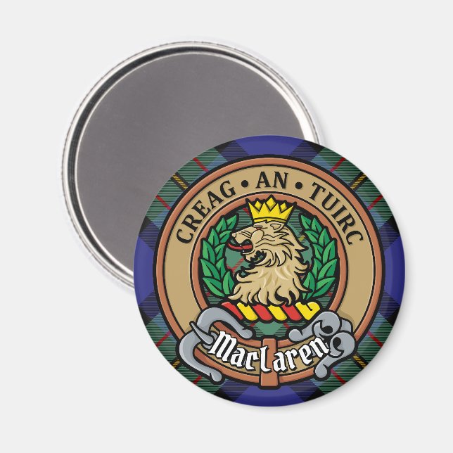 Aimant Clan MacLaren Crest sur Tartan (Recto/Verso)