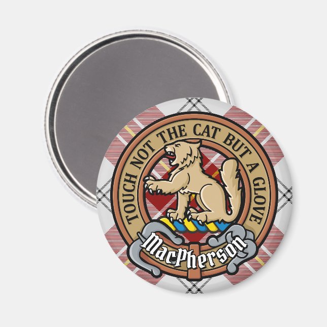 Aimant Clan MacPherson Crest sur la robe rouge Tartan (Recto/Verso)