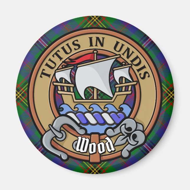 Aimant Clan Wood Crest sur Tartan (Devant)