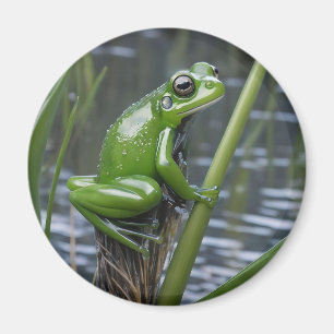 Aimant "Clarté cristalline : Grenouille verte en verre su