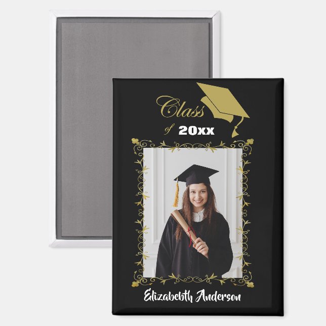 Aimant Classe de 2025 Black Gold Casquette brush photo Sc (Recto/Verso)