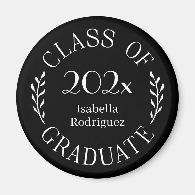Aimant Classe de 2025 Diplômé Nom Typographie Noir (Devant)