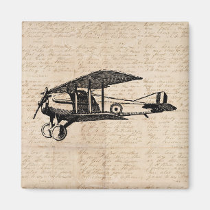 Aimant Classic Airplane Antique Aviation Art Script