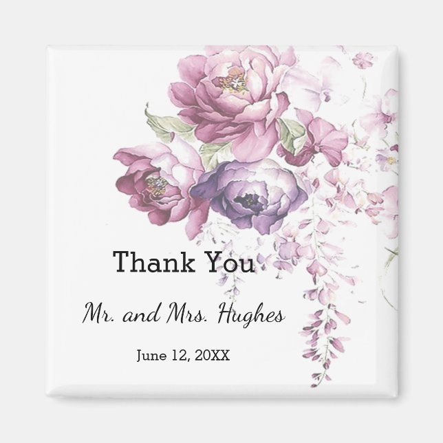 Aimant Classique lilas et rose mariage floral merci (Devant)