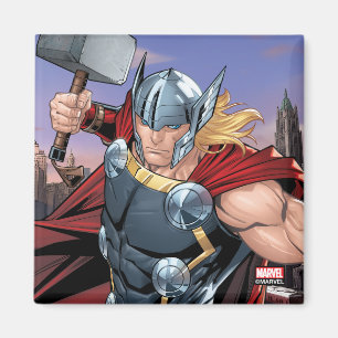 Aimant Classiques Avengers Thor bondissant avec Mjolnir