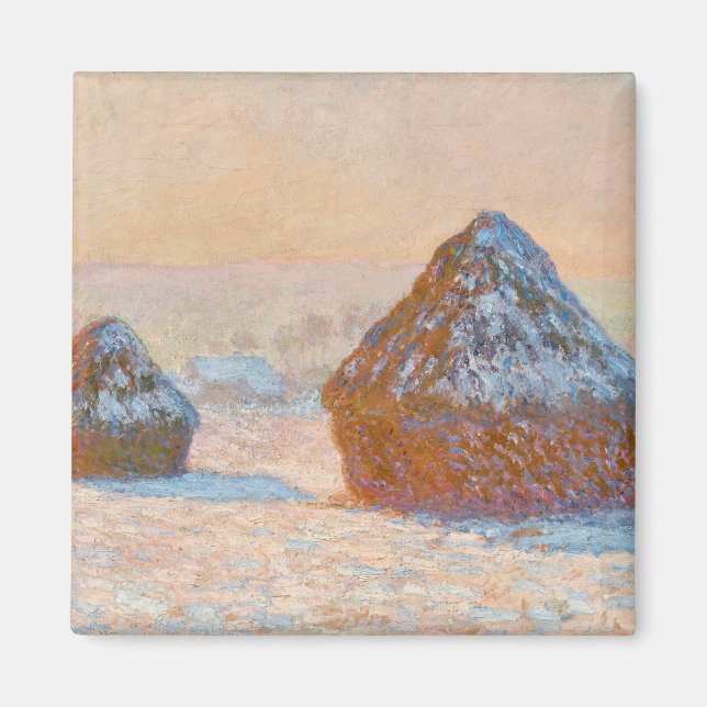Aimant Claude Monet - Piles à roues, Effet neige, Matin (Devant)