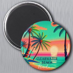 Aimant Clearwater Beach Florida Tropical Palm Tree 1950