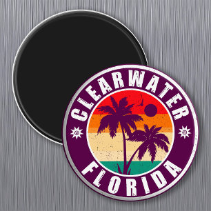 Aimant Clearwater Beach Floride Palm Tree Souvenirs 60s
