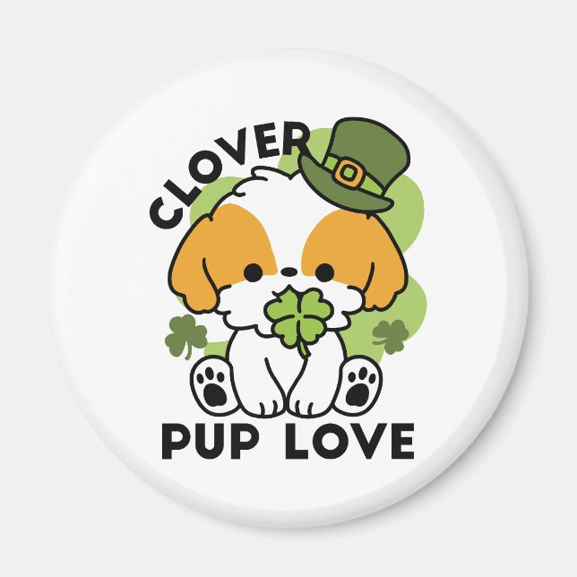 Aimant Clover Pup Love - St. Patrick's Day Chien Design (Devant)