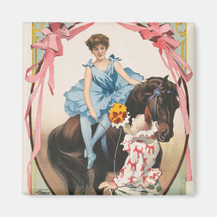 Aimant Clown Distribuant Des Fleurs À Une Femme À Cheval