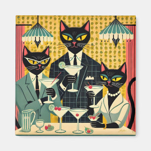 Aimant Club de martini au chat noir rétro-futuriste