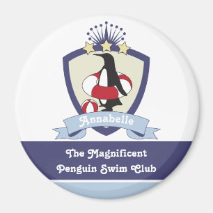 Aimant Club de natation personnalisé Crest Cute Penguin