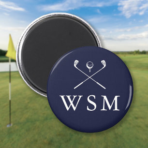 Aimant Clubs de golf de Monogramme Personnalisés en Bleu 