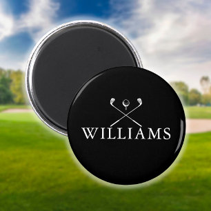 Aimant Clubs de golf personnalisés avec nom en noir et bl