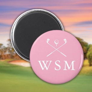 Aimant Clubs de golf personnalisés monogramme rose