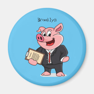Aimant Cochon amusant en costume d'affaires dessin animé