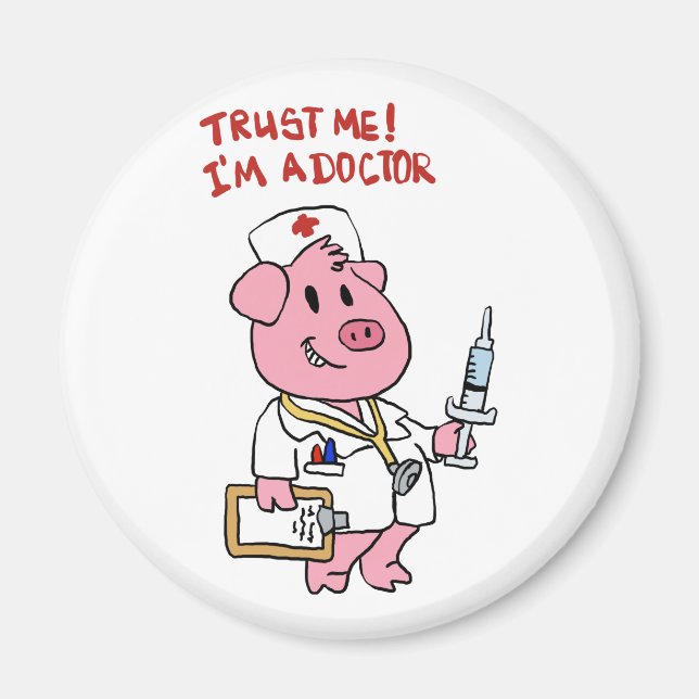 Aimant Cochon docteur avec seringue à la main | choisir l (Devant)