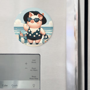 Aimant Cochon mignon en maillot de bain Polka Dot à la pl