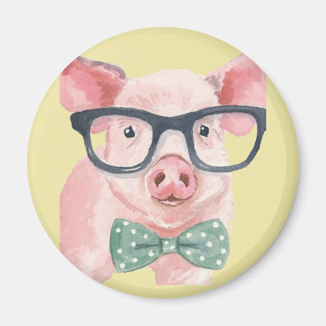 Aimant Cochon rose Hipster (Devant)