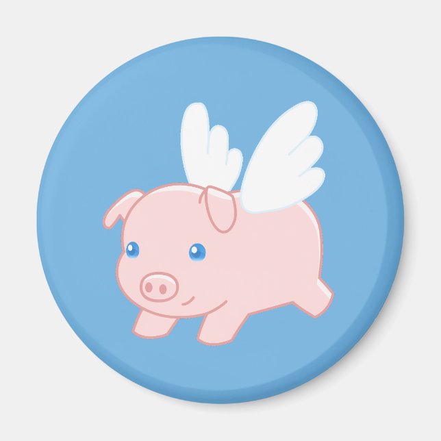 Aimant Cochon volant - Piglet avec ailes en bleu (Devant)