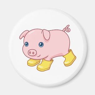Aimant Cochonnet mignon en bottes jaunes en caoutchouc 