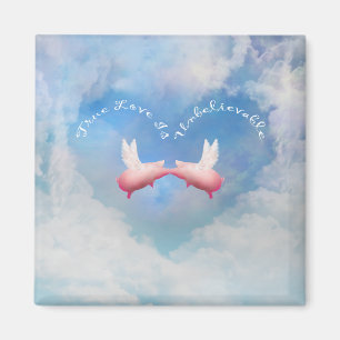Aimant Cochons volants s'embrassant-L'amour vrai est incr