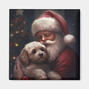 Aimant Cockapoo avec le Père Noël Noël Festif