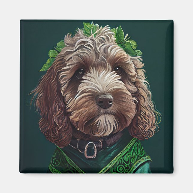 Aimant Cockapoo Dog en robe de fête St. Patrick (Devant)