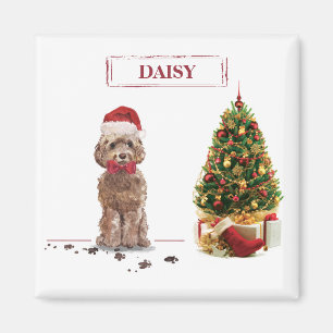 Aimant Cockapoo Marron Noël Drôle Chien et Arbre