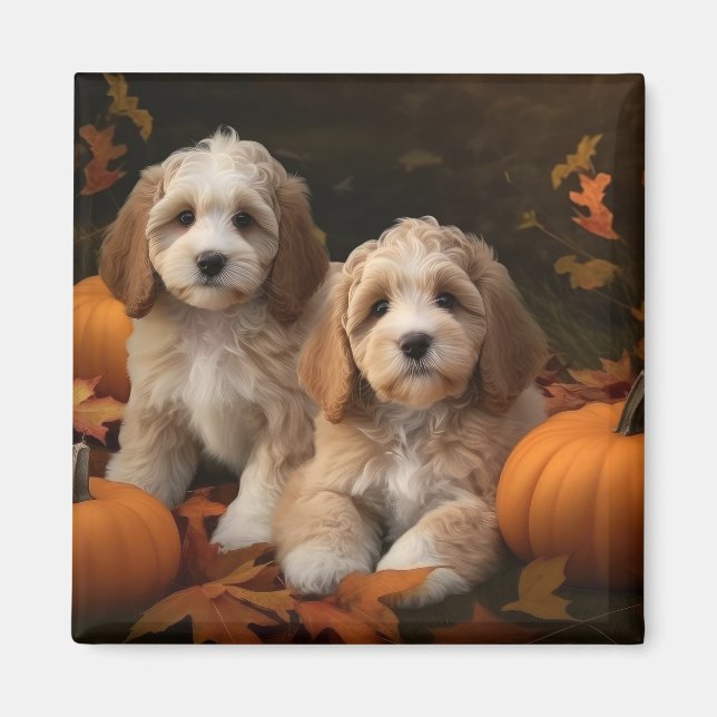 Aimant Cockapoo Puppy Citrouille d'automne (Devant)