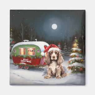 Aimant Cocker d'hiver Spaniel Caravan Christmas Adventure