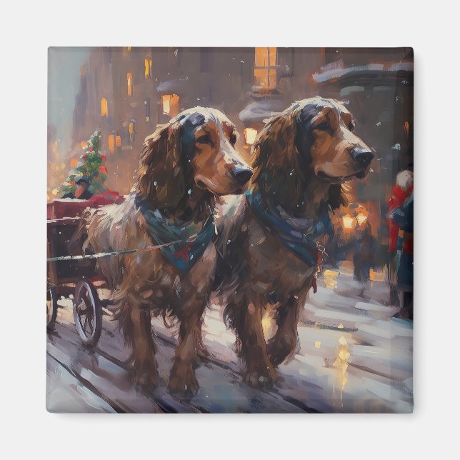 Aimant Cocker Spaniel anglais période de Noël festive (Devant)