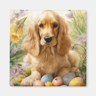 Aimant Cocker Spaniel avec Oeufs de Pâques Fêtes