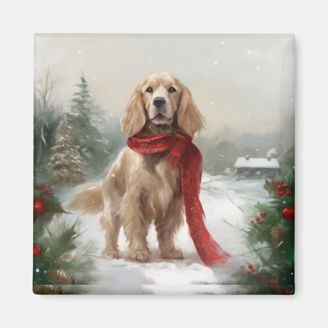 Aimant Cocker Spaniel Chien dans Noël de neige (Devant)
