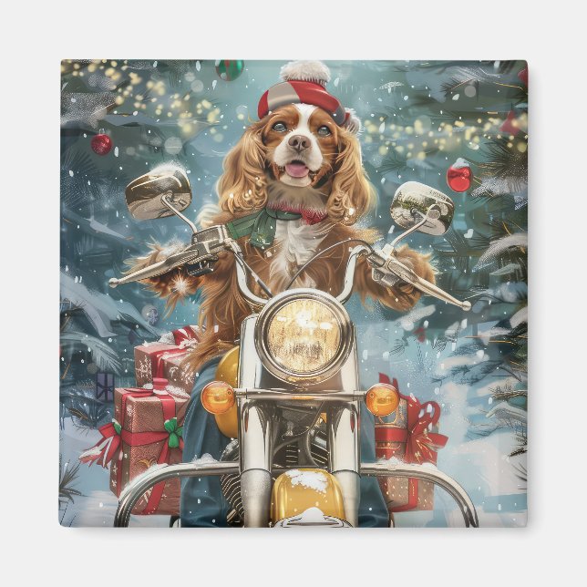 Aimant Cocker Spaniel Chien équitation Moto Noël (Devant)