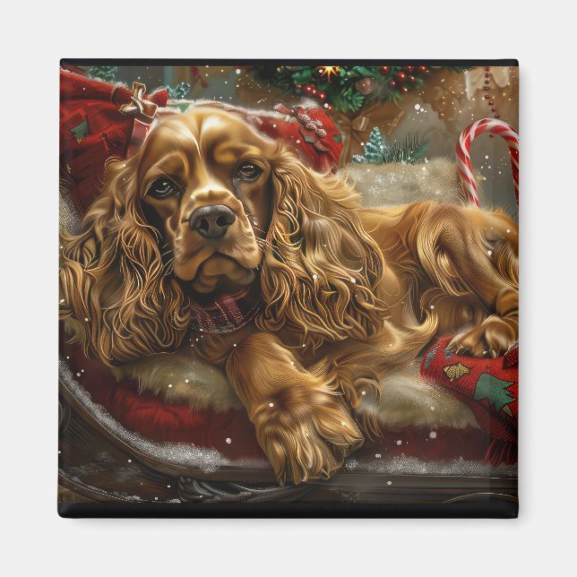 Aimant Cocker Spaniel Chien Noël Festif (Devant)