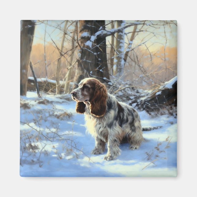 Aimant Cocker Spaniel Laisser Neige Noël (Devant)