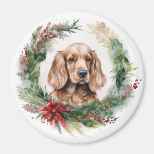Aimant Cocker Spaniel Noël Wreath Festive Pup