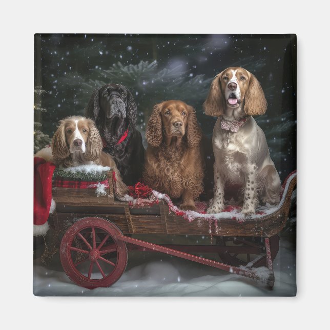 Aimant Cocker Spaniel Snowy Sleigh Décor de Noël (Devant)