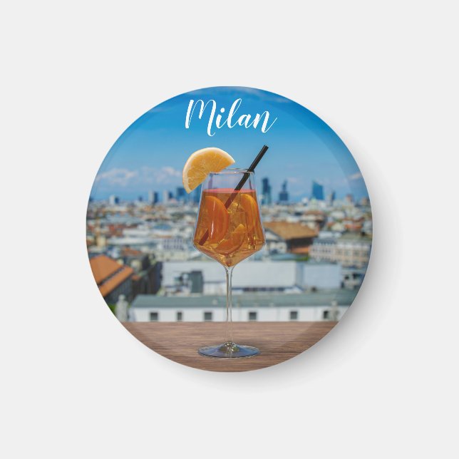 Aimant Cocktail Spritz sur une table avec vue sur Milan (Devant)