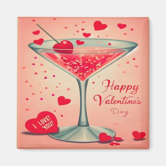 Aimant Cocktail Valentine Martini du milieu du siècle (Devant)