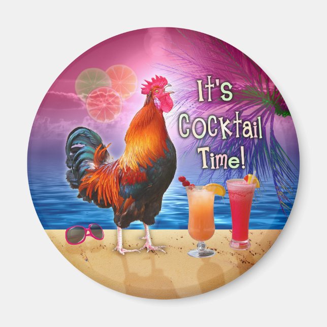 Aimant Cocktails Drôle de poulet au coq Tropical Beach Se (Devant)