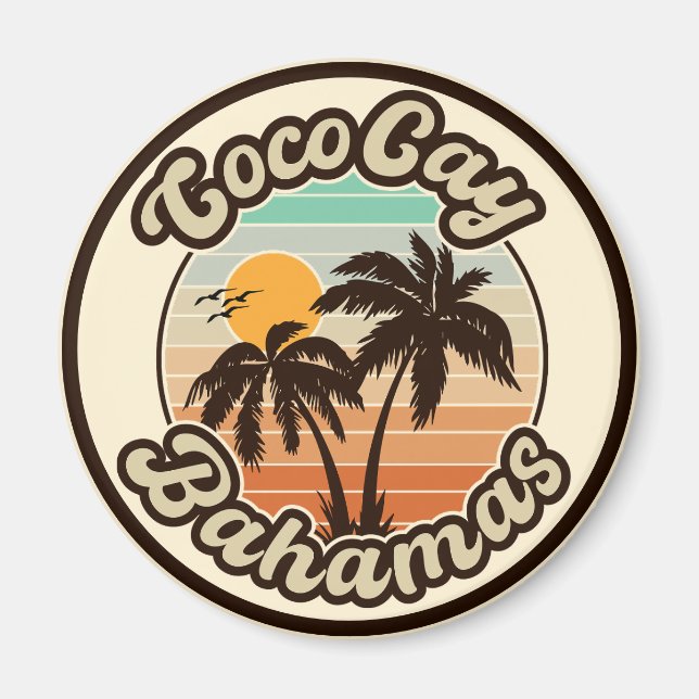 Aimant Coco Cay Bahamas Retro Sunset Souvenirs 60s (Devant)